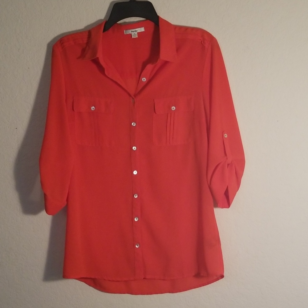 Papaya Orange Button Up Blouse ♡